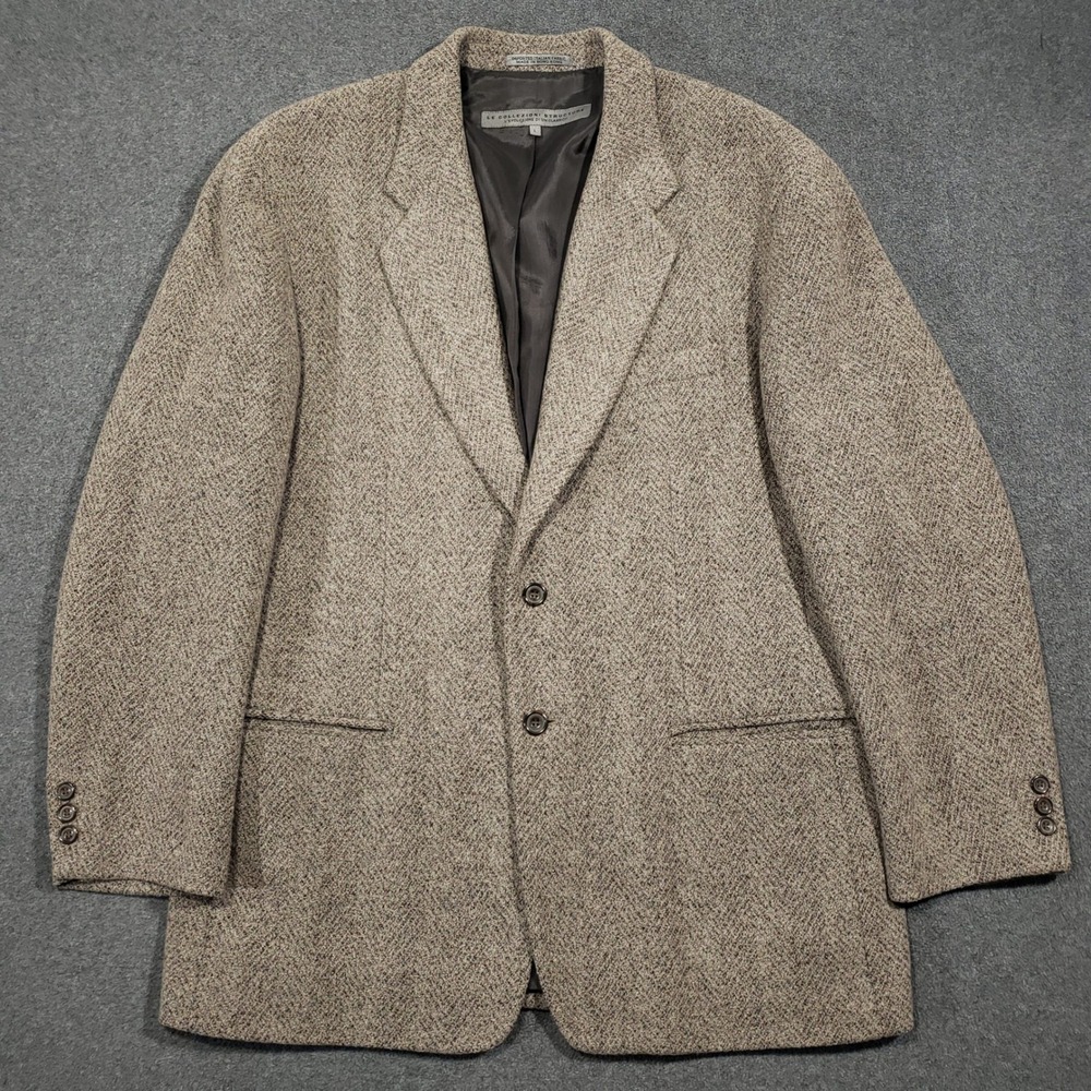 Le Collezioni Structure Blazer Mens Large Brown Wool Cashmere Herringbone Jacket
